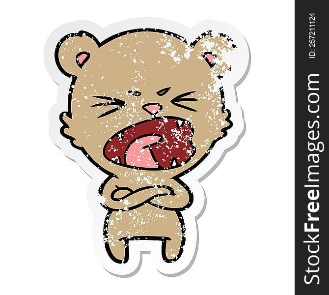 Distressed Sticker Of A Angry Cartoon Bear Shouting