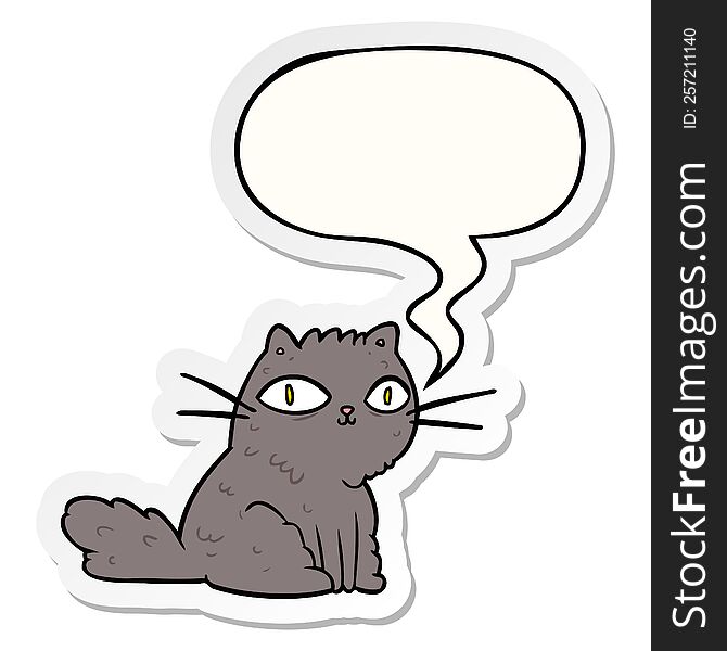 cartoon cat looking right at you with speech bubble sticker