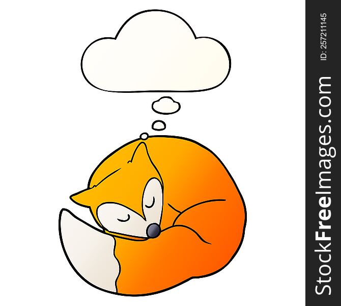 cartoon sleeping fox with thought bubble in smooth gradient style
