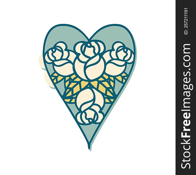 Tattoo Style Sticker Of A Heart And Flowers