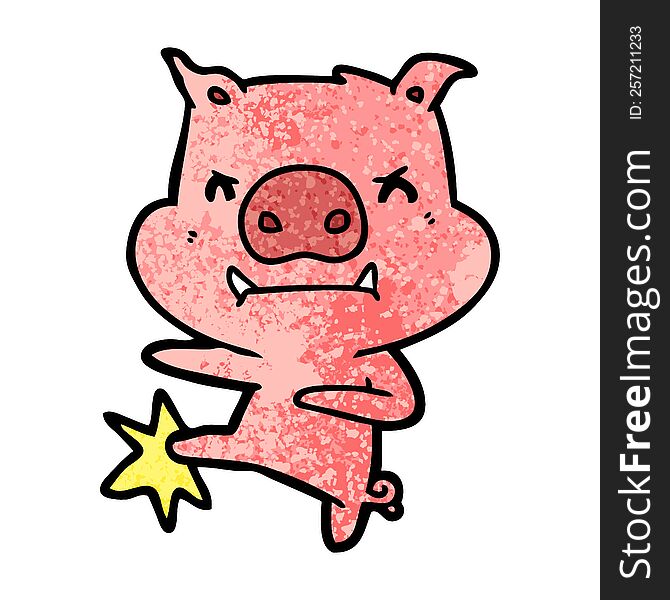 angry cartoon pig karate kicking. angry cartoon pig karate kicking