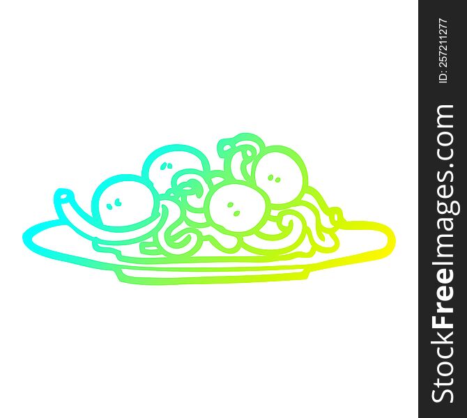 cold gradient line drawing of a cartoon spaghetti and meatballs