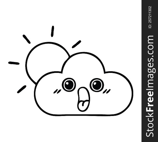 Line Drawing Cartoon Sun And Cloud