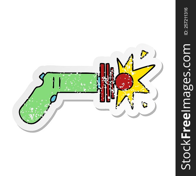 Distressed Sticker Of A Quirky Hand Drawn Cartoon Laser Gun