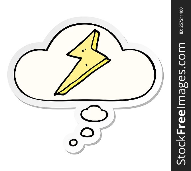 cartoon lightning with thought bubble as a printed sticker