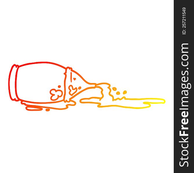 warm gradient line drawing of a cartoon spilled ketchup bottle