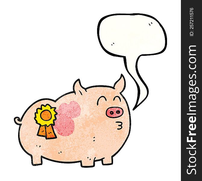 freehand speech bubble textured cartoon prize winning pig