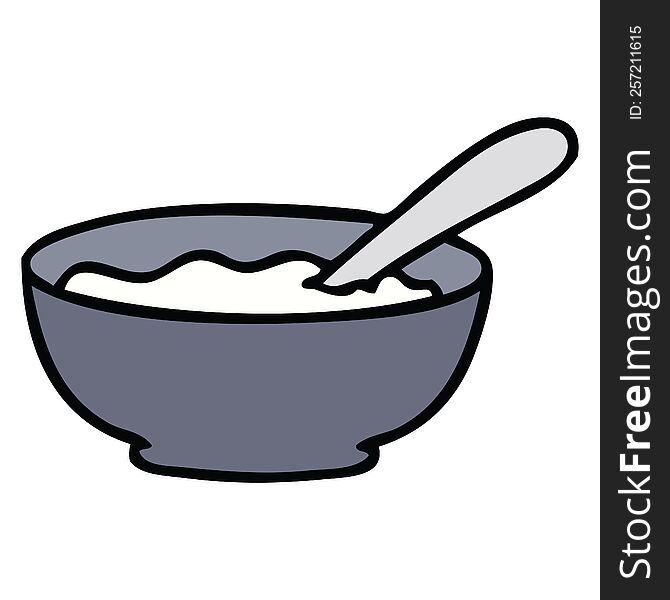 hand drawn quirky cartoon bowl of porridge. hand drawn quirky cartoon bowl of porridge