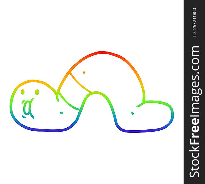 rainbow gradient line drawing of a cartoon surprised worm