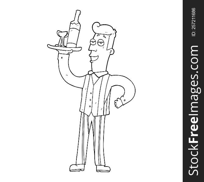 Black And White Cartoon Waiter