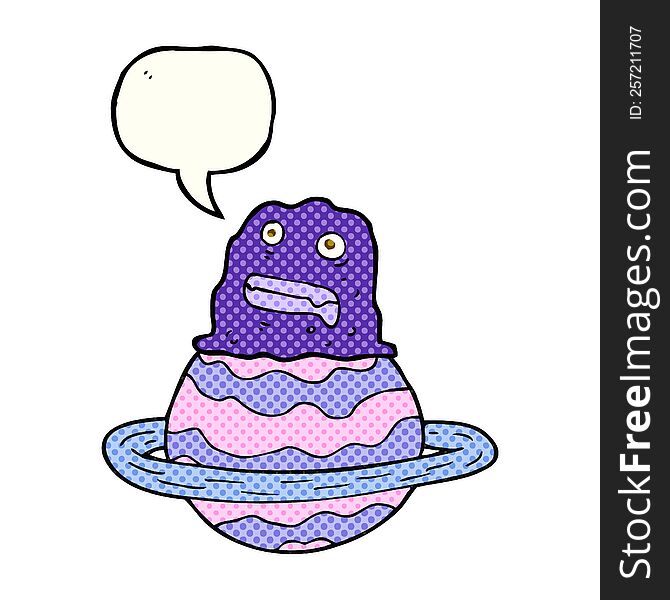 freehand drawn comic book speech bubble cartoon alien on planet