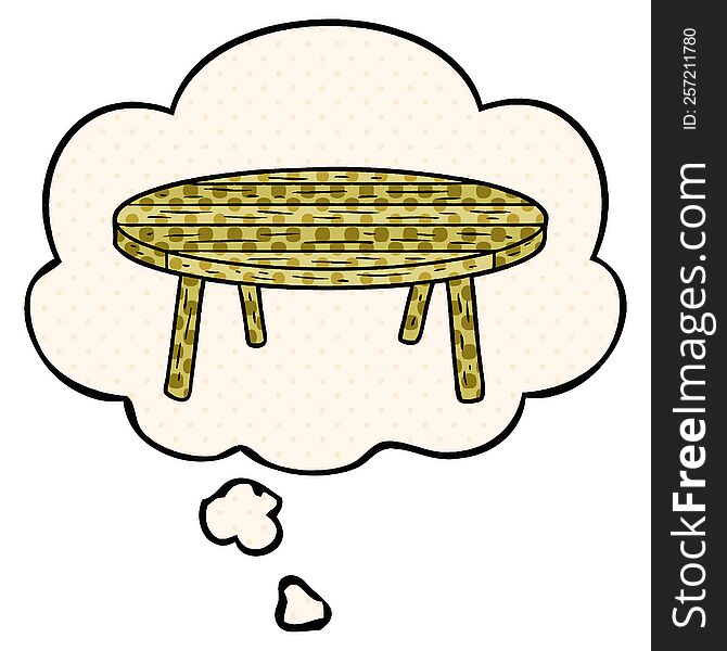 cartoon table with thought bubble in comic book style