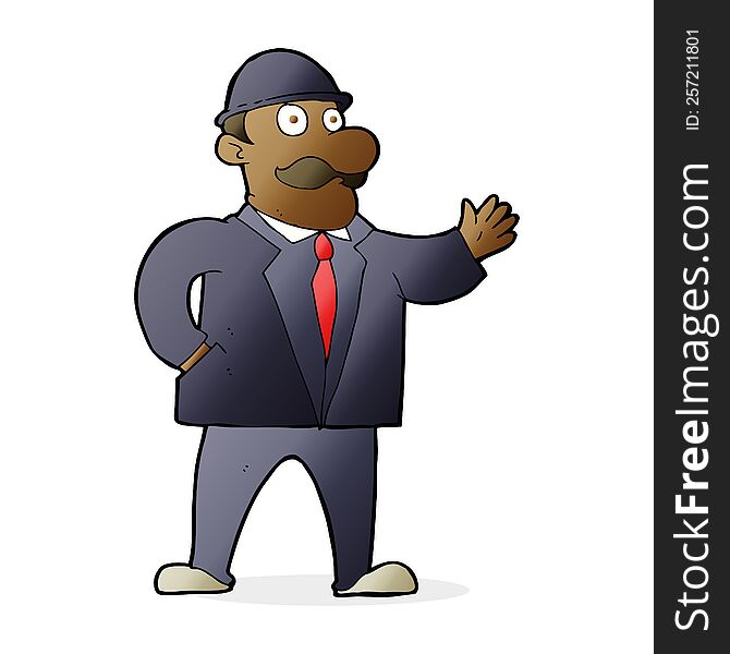 cartoon sensible business man in bowler hat