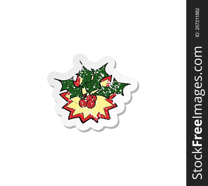 Retro Distressed Sticker Of A Cartoon Christmas Holly
