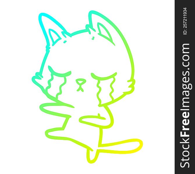 Cold Gradient Line Drawing Crying Cartoon Cat Dancing