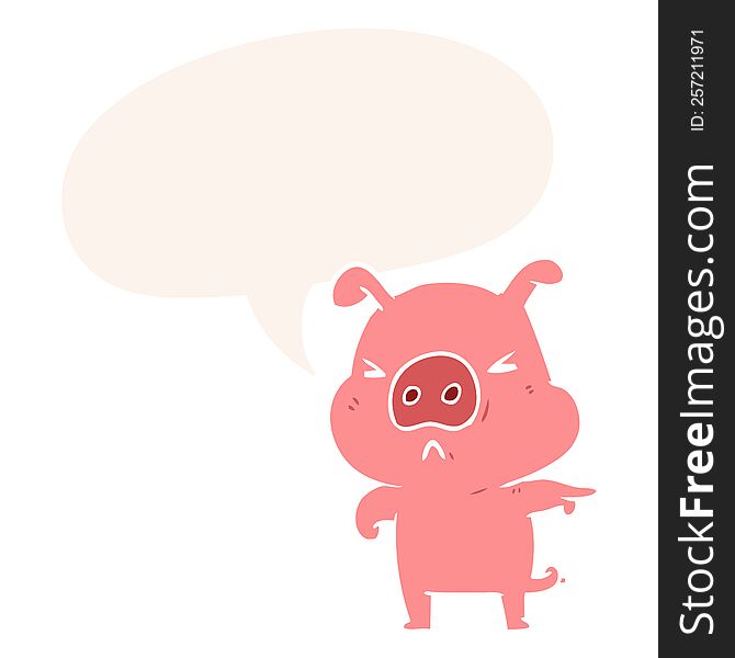 Cartoon Angry Pig Pointing And Speech Bubble In Retro Style