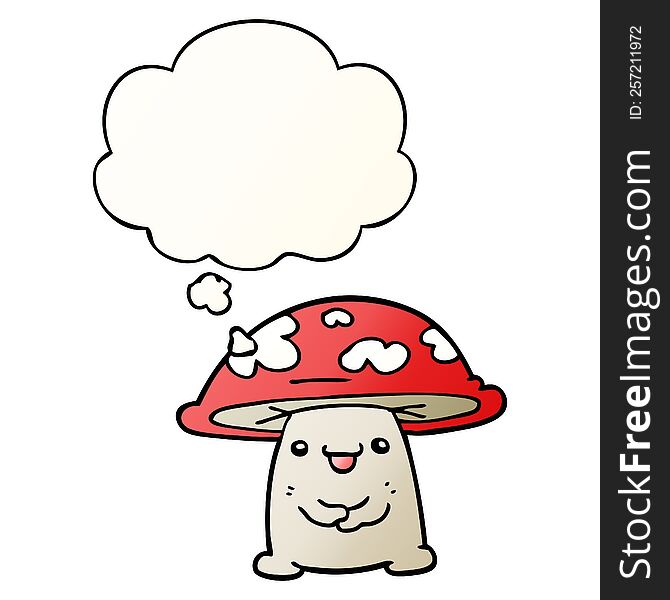 Cartoon Mushroom Character And Thought Bubble In Smooth Gradient Style