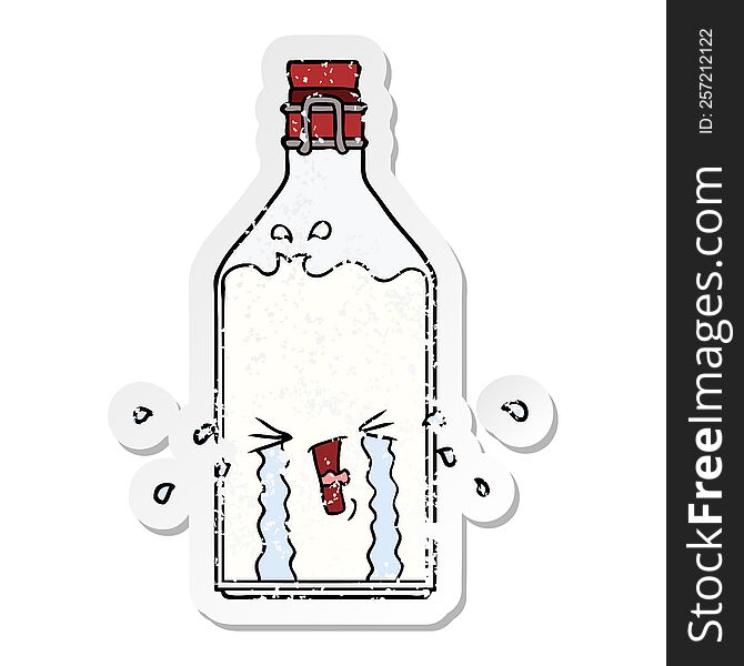 distressed sticker of a cartoon old bottle