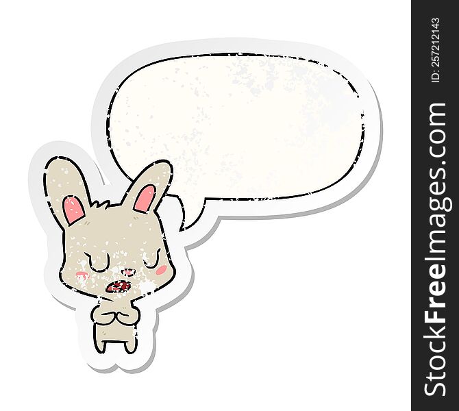 Cartoon Rabbit Talking And Speech Bubble Distressed Sticker