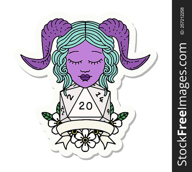 sticker of a tiefling with natural 20 D20 roll. sticker of a tiefling with natural 20 D20 roll