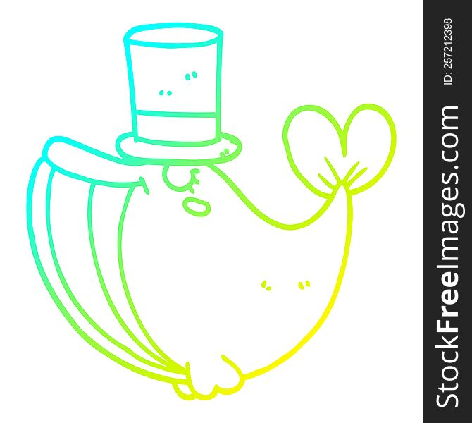 Cold Gradient Line Drawing Cartoon Whale With Top Hat