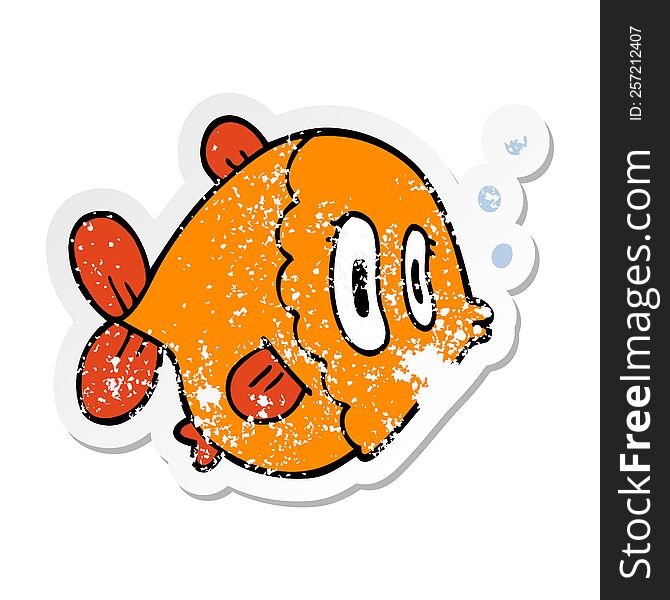 distressed sticker of a cartoon fish