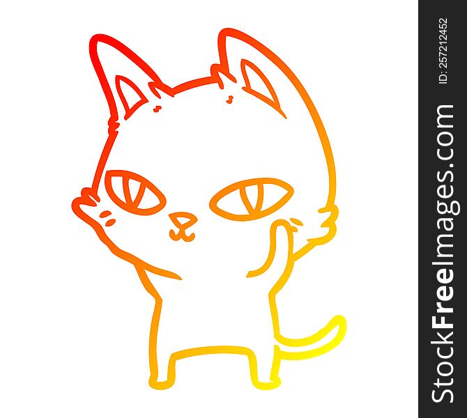 Warm Gradient Line Drawing Cartoon Cat With Bright Eyes