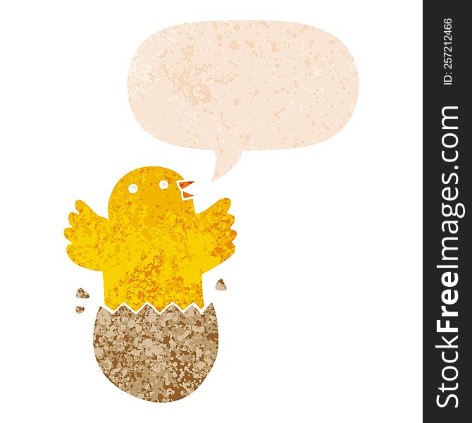 Cartoon Hatching Bird And Speech Bubble In Retro Textured Style