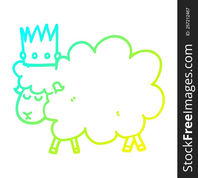 Cold Gradient Line Drawing Cartoon Sheep Wearing Crown