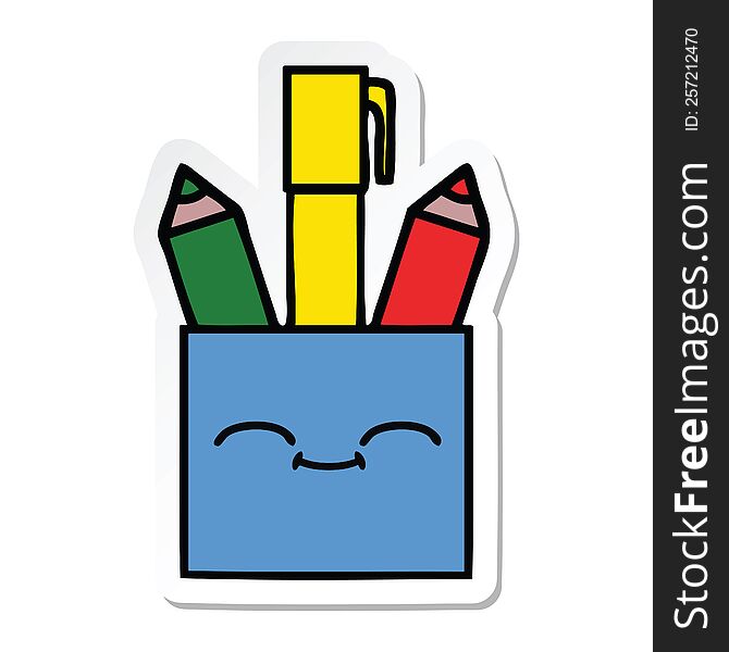 Sticker Of A Cute Cartoon Pencil Pot