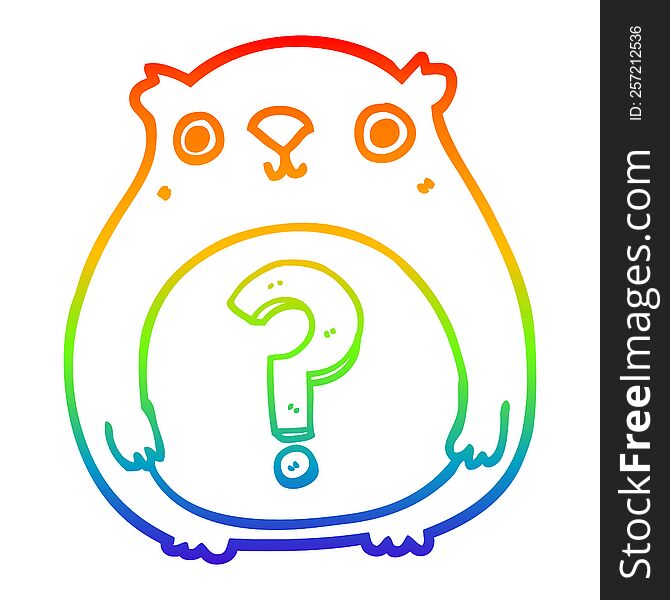 rainbow gradient line drawing of a cartoon curious bear