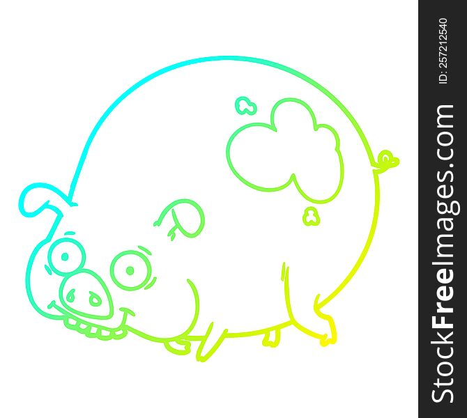 cold gradient line drawing of a cartoon muddy pig