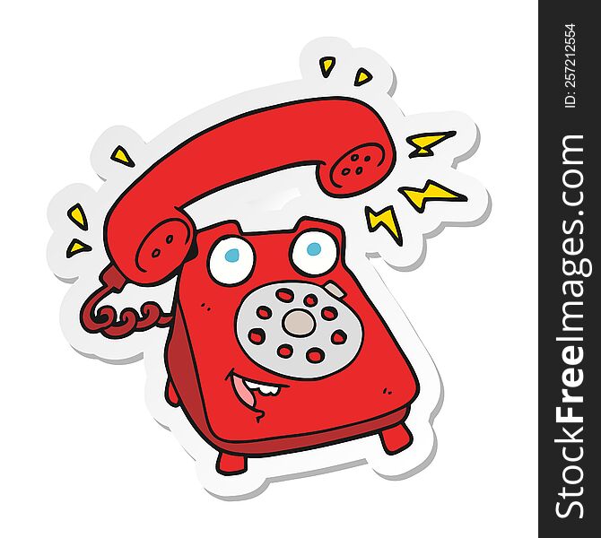 Sticker Of A Cartoon Ringing Telephone