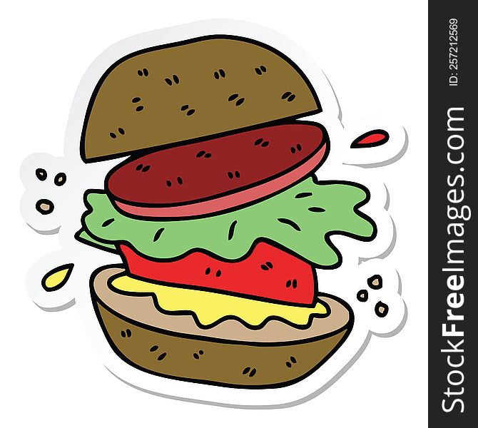 sticker of a quirky hand drawn cartoon veggie burger