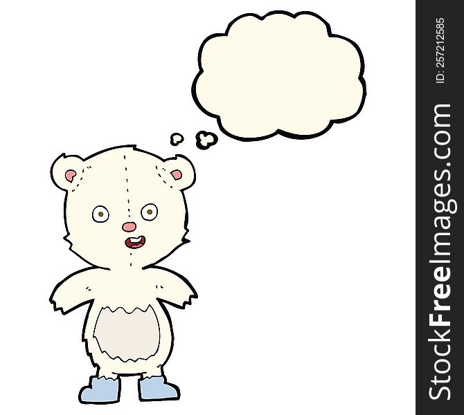 Cartoon Happy Teddy Bear In Boots With Thought Bubble