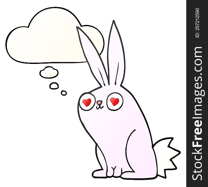Cartoon Bunny Rabbit In Love And Thought Bubble In Smooth Gradient Style