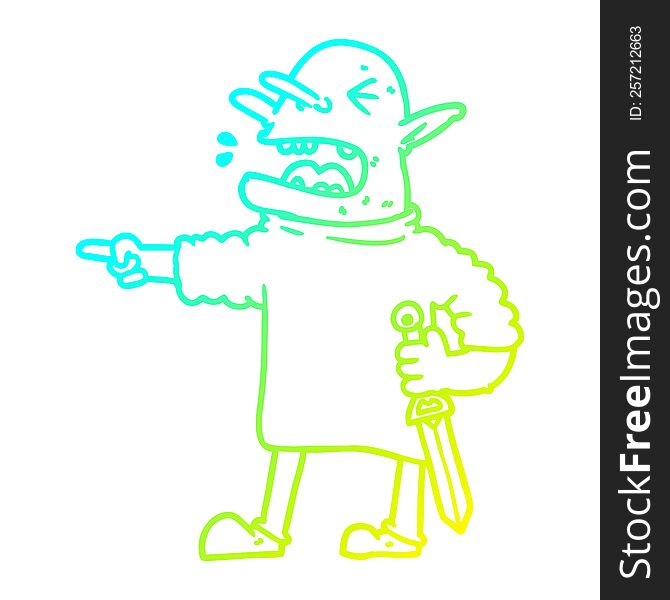cold gradient line drawing of a cartoon goblin with knife