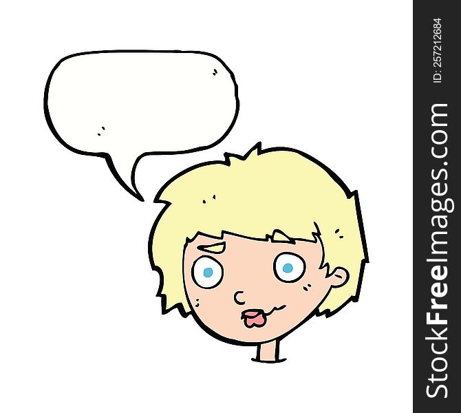 Cartoon Confused Woman With Speech Bubble