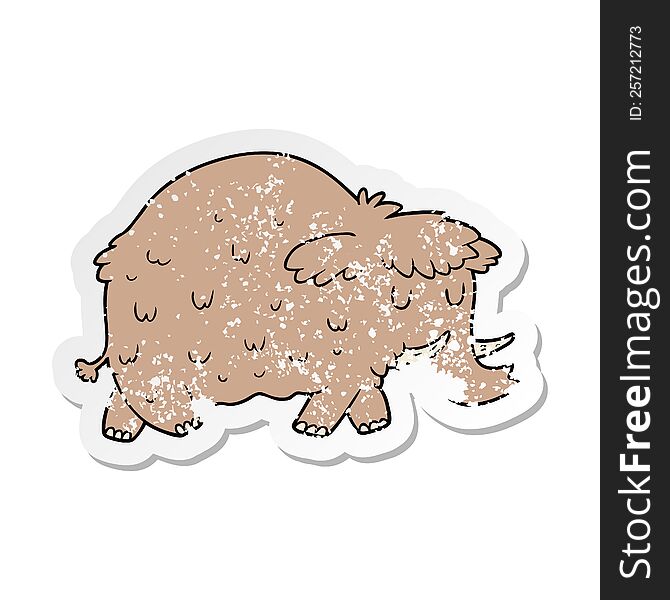distressed sticker of a cartoon prehistoric mammoth