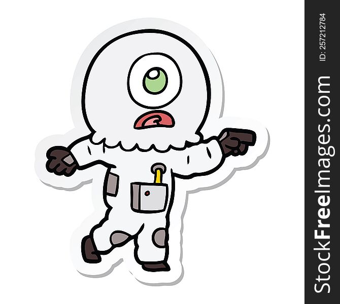 Sticker Of A Cartoon Cyclops Alien Spaceman Pointing