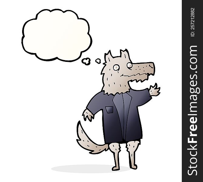 Cartoon Wolf Businessman With Thought Bubble