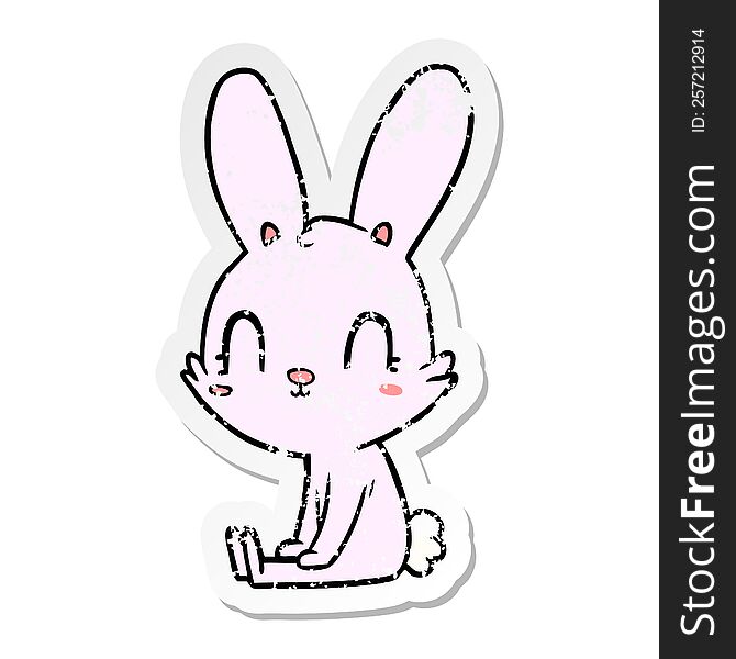 Distressed Sticker Of A Cute Cartoon Rabbit Sitting