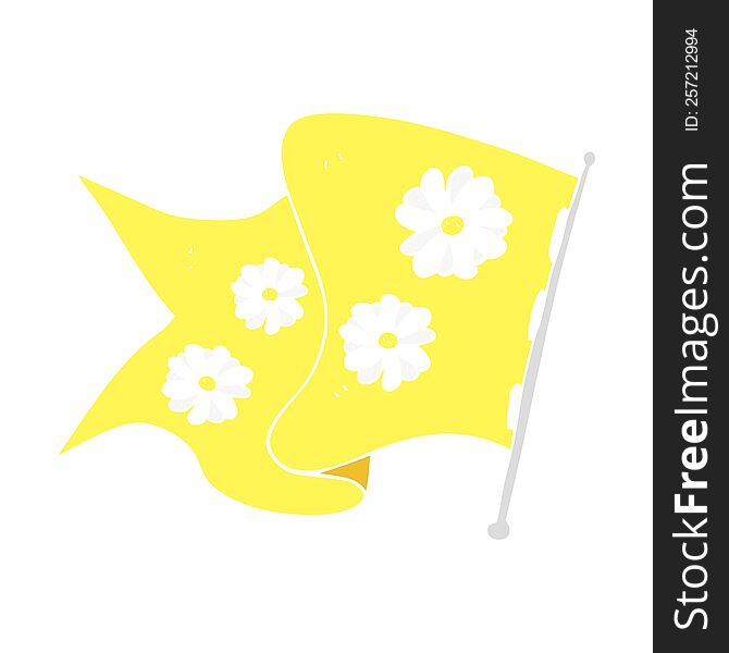 Flat Color Illustration Of A Cartoon Flower Flag