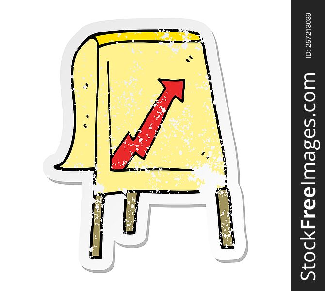 distressed sticker of a cartoon business chart with arrow