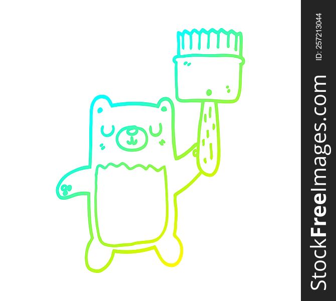 Cold Gradient Line Drawing Cartoon Bear With Paint Brush