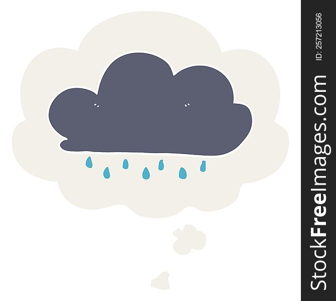 Cartoon Rain Cloud And Thought Bubble In Retro Style