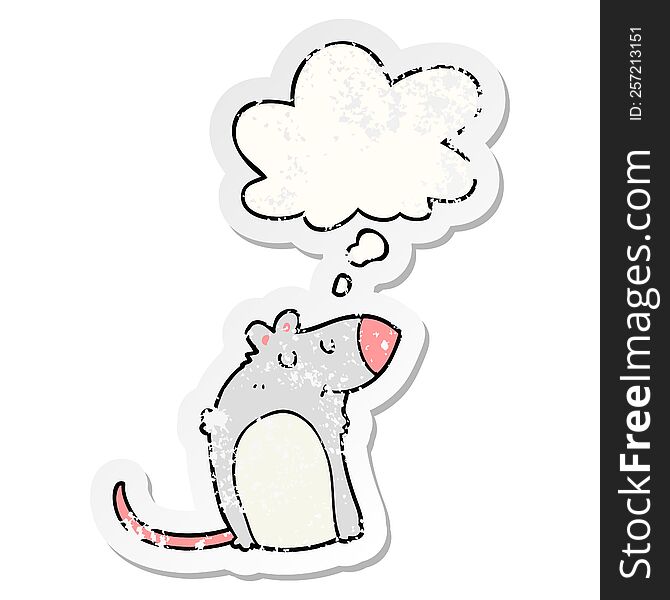 Cartoon Fat Rat And Thought Bubble As A Distressed Worn Sticker
