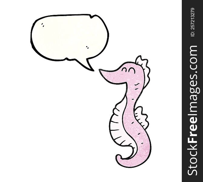 freehand speech bubble textured cartoon seahorse