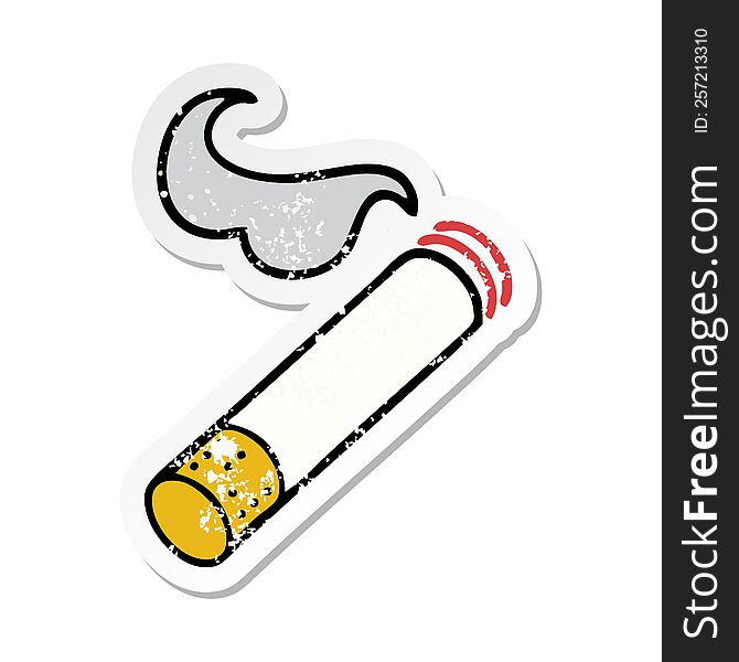 Distressed Sticker Of A Cute Cartoon Smoking Cigarette