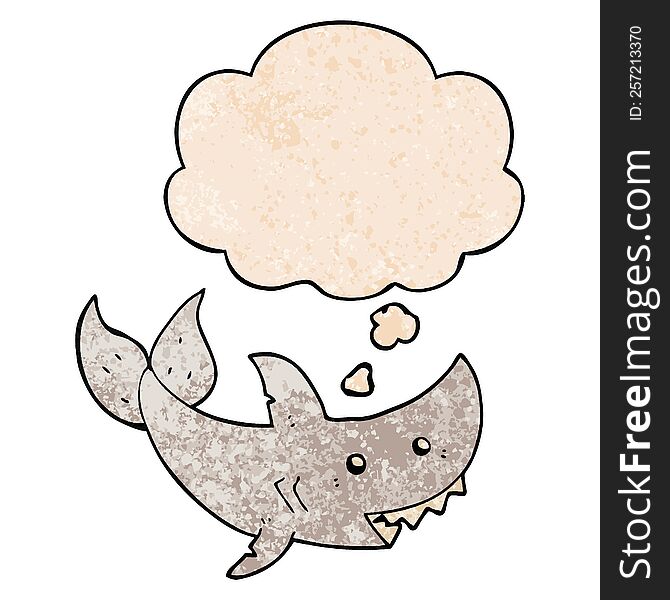 Cartoon Shark And Thought Bubble In Grunge Texture Pattern Style